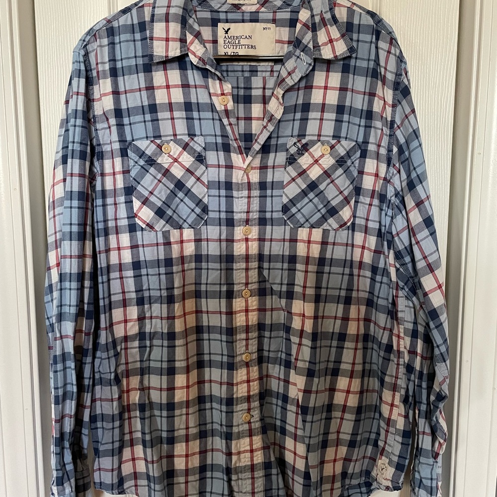 American Eagle Mens Plaid Button Down Shirt
